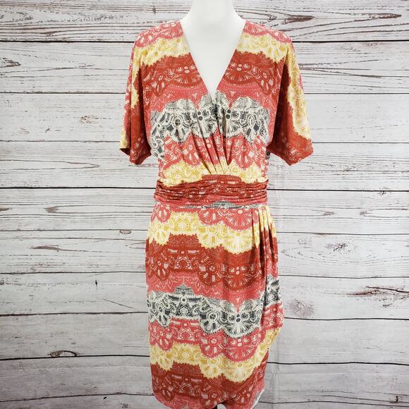 BCBGMAXAZRIA Women's Tereza Surplice Neck Faux Wrap Dress Size Large - Picture 1 of 14